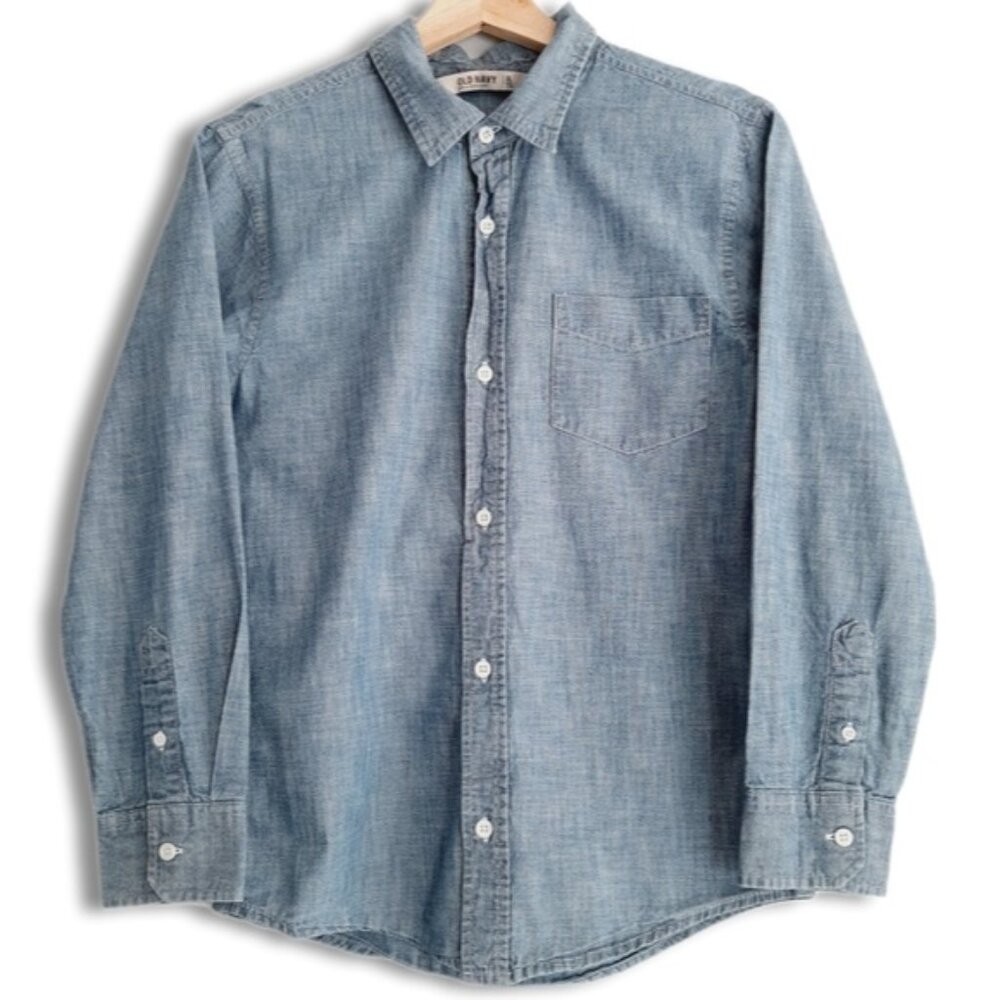 OLD NAVY 100% Cotton Chambray Blue Button Down Shirt Kids Youth Sz XL